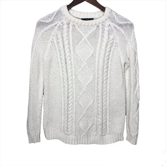 Zara White Knit Crew Neck Sweater Size Small - Picture 1 of 9